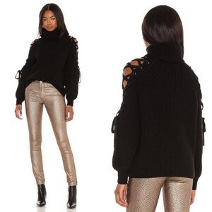 NEW NWT Alice + Olivia Izetta Lace Up Wool Turtleneck Sweater M